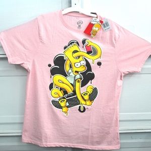 The Simpsons Retro Pink Graphic Bart Simpson on Skateboard T-Shirt XL